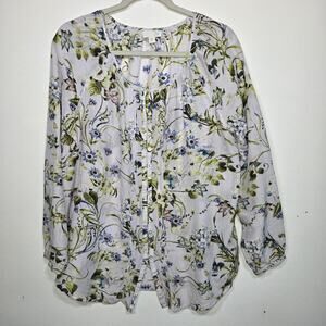 J. Jill Long Sleeve Floral Button Down Silk Blend Top. Size Medium.